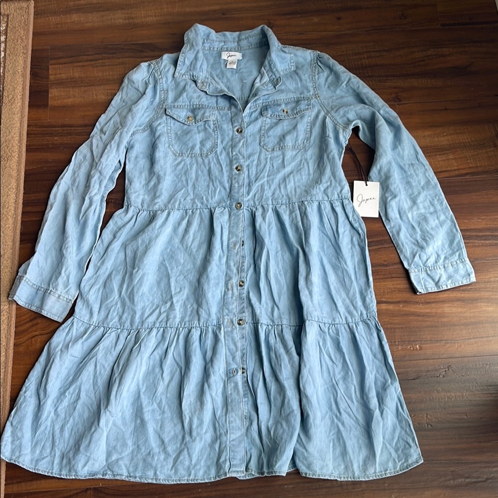 New Japna Washed Chambray Button Front Babydoll Dress - Picture 3 of 13